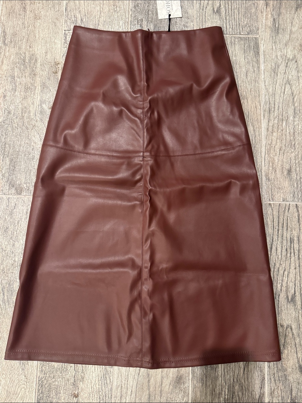 Soho Faux Leather Pencil Skirt in Mahogany Brown